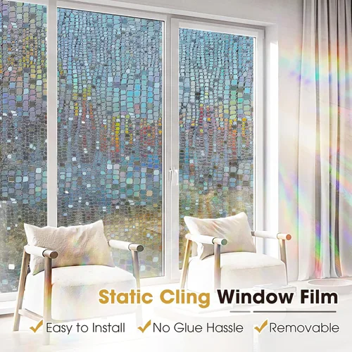 Vista 4 de Windimiley Película de Privacidad para Ventana Arcoíris, Adhesivos Decorativos para Ventana de Vidrio Emplomado 3D de Navidad, Pegatinas