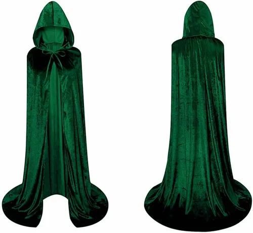 Vista 4 de Unisex Full Length Hooded Robe Cloak Long Velvet Cape Cosplay Costume