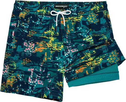 Vista 19 de maamgic - Traje de baño elástico de natación, 5 pulgadas de entrepierna, para hombre, con forro de compresión, para playa