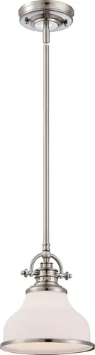 Quoizel Grant Mini Lámpara Colgante, 8 Pulgadas 1-Luz Níquel Cepillado Cristal Ópalo Grabado Lámpara Colgante, Lámpara de Techo Colgante para Isla