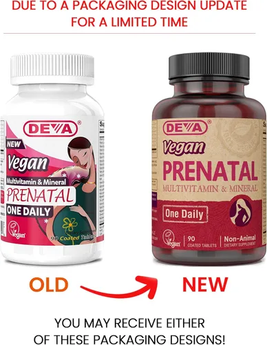 Vista 2 de DEVA Suplemento multivitamínico prenatal vegano y mineral, fórmula única al día, vitaminas A, C, D, E, K, complejo B, con folato y hierro quelado