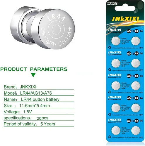 Vista 3 de Paquete de 20 baterías LR44 Lr 44b L1154c AG13 SR44 A76 357 303 1154 1.5 voltios ornamento pilas botón moneda batería