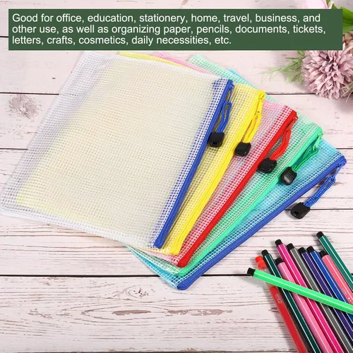 Vista 5 de YOKIVE Paquete de 6 bolsas de malla con cremallera, bolsillos de malla B6 para archivos, bolsa de plástico para documentos, ideal