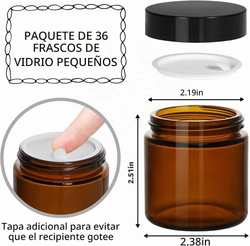 Vista 3 de KEYWING 2oz Amber Glass Jars with Black Lids, 48 Pack Cosmetic Containers Pequeños frascos de vidrio vacíos con revestimientos internos, ideales