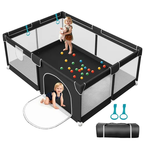 Vista 8 de Corralito para bebés de 64 x 64 pulgadas para bebés y niños pequeños, corralito extragrande para interiores y exteriores, con malla suave