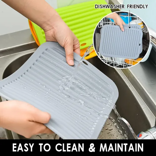 Vista 9 de Juego de 2 salvamanteles de silicona de 9 x 12 pulgadas, multiuso, antideslizantes, flexibles, duraderos, resistentes al calor, color rojo, verde