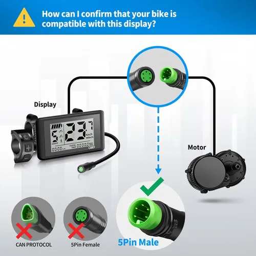 Vista 2 de Pantalla LCD Ebike hembra de 5 pines C961 para Bafang BBS01B BBS02B BBSHD Mid Drive Motor, computadora de pantalla Ebike con protocolo UART 0-9