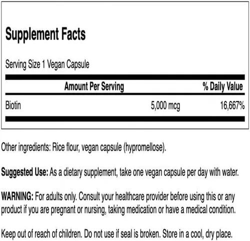 Vista 2 de Swanson Biotina Vitamina B7 5000 mcg 100 Cápsulas