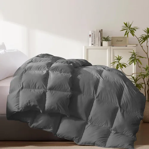 Vista 11 de Edredón de plumas y plumón tamaño Queen, funda 100% algodón, relleno de edredón de plumas negras para todas las estaciones, ropa de cama de lujo