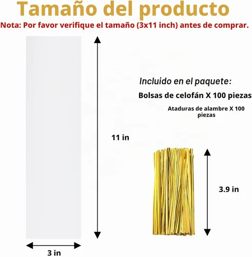 Vista 2 de Yotelab Bolsas transparentes con lazos giratorios, 100 bolsas de celofán de 3 x 11 pulgadas