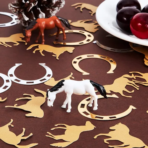 Vista 4 de Gejoy 800 piezas de decoración de confeti de herradura, decoración de fiesta de caballo, accesorios temáticos de caballo vaquero, confeti