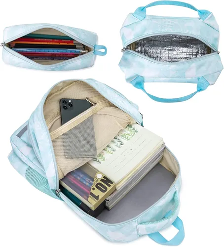 Vista 6 de YCBB Juego de mochilas escolares para niñas, azul, (Blue Mermaid), Mochila, compatible, viaje
