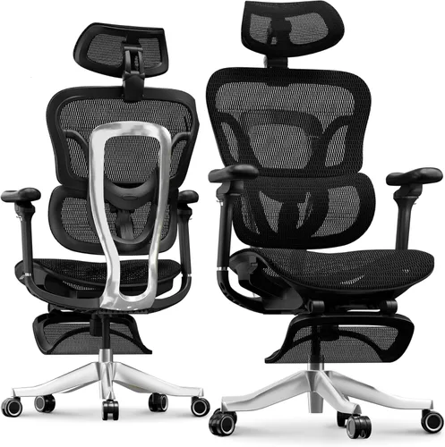 Vista 18 de FLEXISPOT ErgoX - Silla de oficina ergonómica premium con reposapiés, reposabrazos 3D ajustables, soporte lumbar dinámico, función de reclinación e