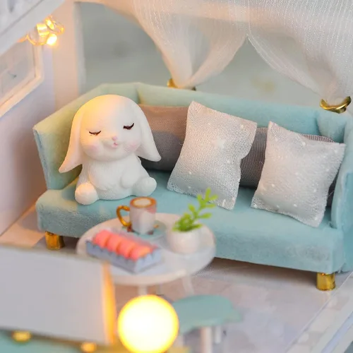 Vista 4 de GuDoQi Kit de casa de muñecas en miniatura, kit de casa pequeña con muebles, kit de casa en miniatura a escala 1:24, gran regalo para cumpleaños