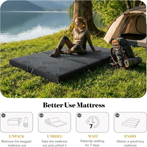 Vista 8 de Vamcheer Colchón Triple Plegable, Colchón Plegable Completo de 4 pulgadas, Tapete de Espuma Viscoelástica de Triple Pliegue con una Funda Colapsible