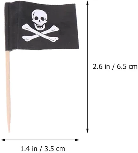 Vista 6 de Luxshiny 100 piezas de bandera pirata para cupcakes, palillos de dientes pirata, para Halloween, palillos de dientes, banderas, gorra de calavera