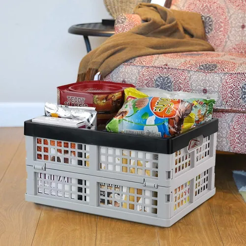 Vista 6 de Paquete de 4 cajas de almacenamiento plegables de plástico de 15 L, cajas plegables, cajas de almacenamiento apilables de plástico