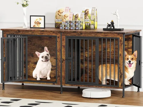 Vista 22 de EasyCom Mueble de jaula para perros para 1 o 2 perros, jaulas resistentes para perros individuales/dobles para perros pequeños, medianos y grandes