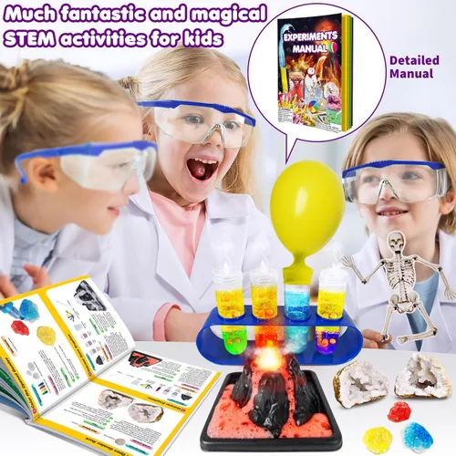 Vista 4 de UNGLINGA 150 Experimentos Kit de Ciencias para Niños y Niñas, Juguetes Kit S.T.E.M Ideas de Regalos Cumpleaños Navidad, Química Romper Geodas