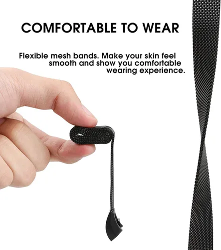 Vista 7 de Bandas de bucle de metal compatibles con Fitbit Alta/Fitbit Alta HR, malla de bucle de acero inoxidable transpirable, pulsera magnética ajustable