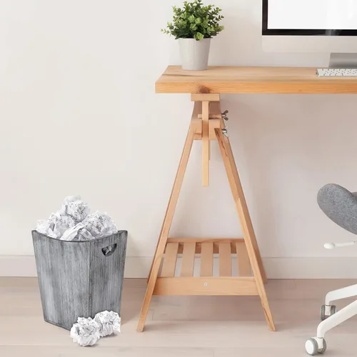 Vista 5 de ETELI Cesta de basura de madera pequeña para oficina, papelera rectangular decorativa con 2 asas para baño, dormitorio, cocina, hotel (marrón)