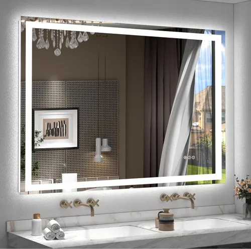 Vista 18 de Espejo de baño LED iluminado de 30 x 30 pulgadas para pared, espejo cuadrado de tocador con luces, regulable, antivaho, a prueba de roturas