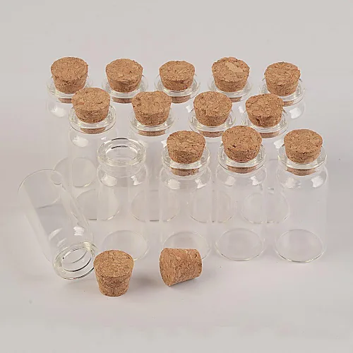 Vista 7 de Frascos de vidrio pequeños de 0.5 fl oz con corcho, mini botellas de vidrio vacías con tapa de corcho, frasco de vidrio, botellas de deseos, 100