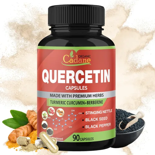 Organic Cadane Cápsulas de extracto de quercetina - Cúrcuma combinada, berberina, hoja de ortiga y más - 90 cápsulas, suministro para 3 meses