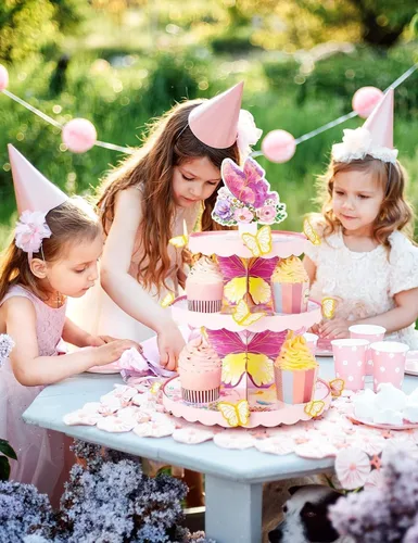 Vista 7 de WERNNSAI Soporte para cupcakes de mariposa de 3 niveles, decoración de fiesta de cumpleaños de mariposa rosa, soporte para cupcakes para niñas