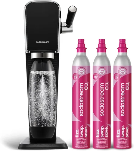 SodaStream Art Paquete de Máquina para Hacer Agua con Gas en Negro, con Paquete de 3 CO2 y Botella Carbonatadora