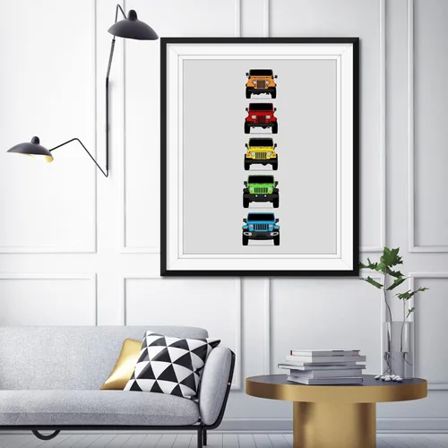 Vista 3 de Custom Car Posters Póster hecho a mano compatible con Jeep Wrangler Generations e impresión de CJ, YJ, TJ, JK, JL - Multi, impresión metálica de 8 x
