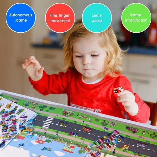 Vista 6 de ASTARON 88 Piezas Libro de Calcomanías de Vehículos para Niños Pequeños, Libros de Calcomanías 3D Reutilizables Actividades de Viaje por Carretera