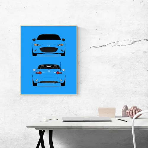 Vista 6 de Custom Car Posters Póster personalizable en color hecho a mano compatible con Mazda Miata MX-5 ND (2015 presente) (delantera y trasera), decoración