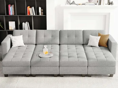 Vista 12 de Belffin Sofá Seccional Modular con Almacenamiento Sofá Cama Seccional Modular para Sala de Estar Azul