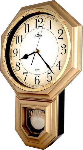 Vista 2 de JUSTIME Reloj de pared tradicional con regulador árabe en degradado de la escuela, relojes de pared con péndulo y campanilla Westminster cada hora