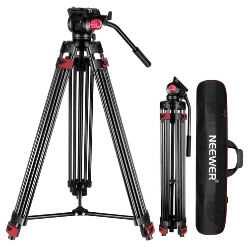 Vista 11 de NEEWER Trípode de Video Básico de 74" con Cabezal Fluido, Trípode de Cámara de Metal con Amortiguación de Fricción Suave, Separador de Nivel Medio