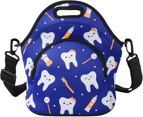 Vista 8 de Violet Mist Bolsas de almuerzo de neopreno con correa para el hombro, bolsas de almuerzo aisladas, lonchera térmica, reutilizable, bolsa bento