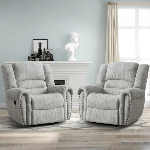 Vista 14 de CANMOV Silla reclinable de cuero, silla reclinable manual clásica y tradicional con cómodos brazos y respaldo, sofá individual para sala de estar