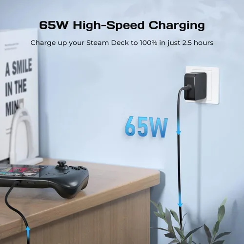 Vista 2 de MEPATEM Cargador rápido de 65 W para cubierta de vapor con enchufe plegable y cable de alimentación de 6 pies, adaptador de CA USB C PD 3.0