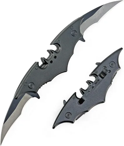 Kii Cuchillo oscuro de doble hoja - Bolsillo plegable de doble borde con clip, acero inoxidable de 11 pulgadas, dos cortes afilados (negro)
