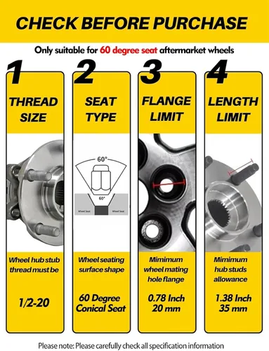 Vista 4 de MIKKUPPA 20 tuercas de llanta 1/2-20 – Repuesto para Jeep Wrangler 1987-2018, Liberty 2002-2012, Grand Cherokee 1993-2010 – Tuercas negras