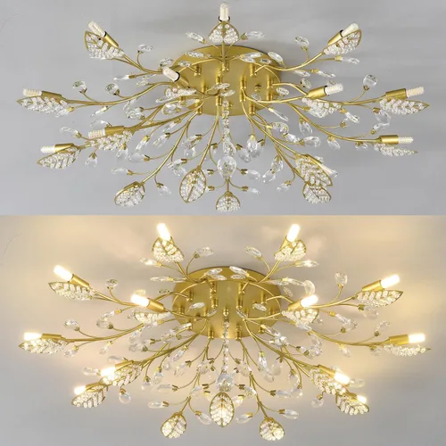 Vista 9 de Lámpara de techo de cristal, candelabros de flores dorados de 35.5