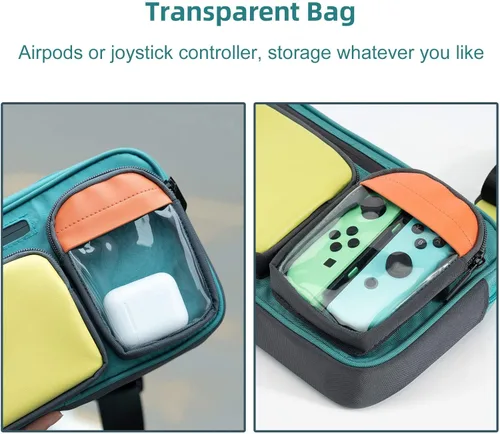 Vista 4 de Geekshare Large Capacity Multifunctional SwitchSwitch OLED Travel Carrying Case-Color Contrast Laser Messenger Bag Compatible with Nintendo