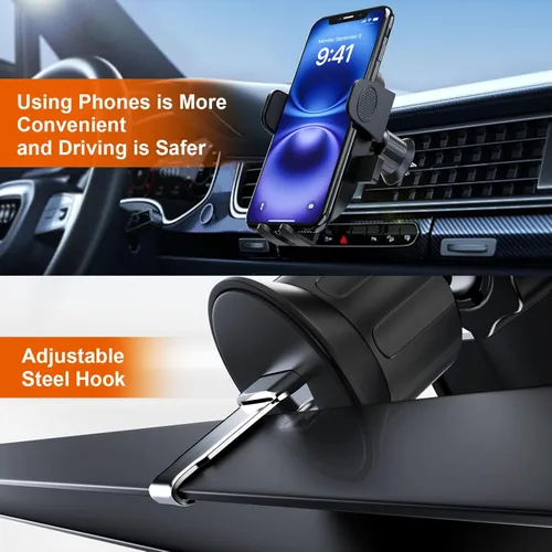 Vista 2 de El soporte para teléfono con ventilación de aire para automóvil puede girar 360° con clip de gancho de metal ajustable, soporte universal resistente