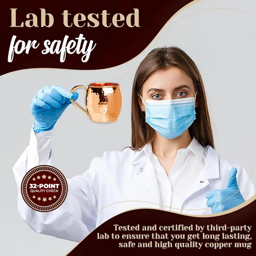 Vista 6 de Juego de 8 tazas de Mule Science Moscow Mule Mule (16 onzas) Juego de tazas de barril sólido 100% cobre con 8 pajitas, 8 posavasos y 1 vaso