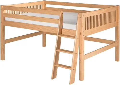 Vista 7 de Camaflexi Mission Style - Cama baja de madera maciza, tamaño individual, escalera en ángulo lateral, color blanco