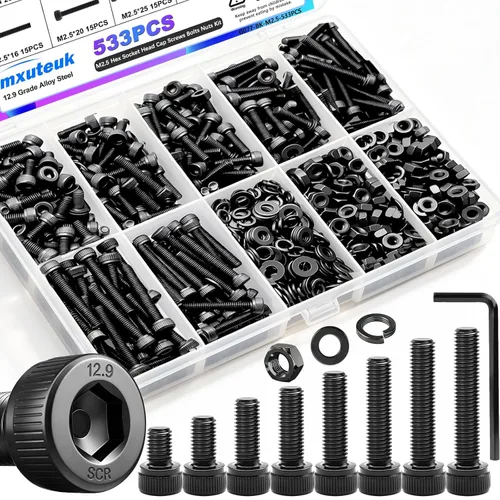 Vista 29 de mxuteuk Juego de tornillos métricos y pernos de brida, kit surtido de tuercas y pernos M2/M3/M4/M5/M6/M8/M10, tornillos de máquina de acero
