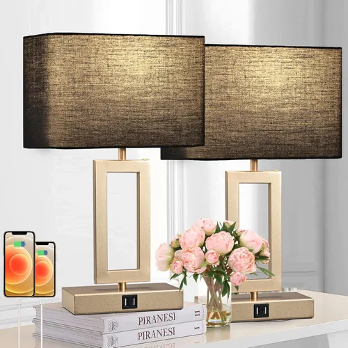 Vista 8 de Juego de 2 lámparas de mesa con control táctil con USB doble, regulable de 3 vías para dormitorio, sala de estar, oficina, bombillas LED incluidas