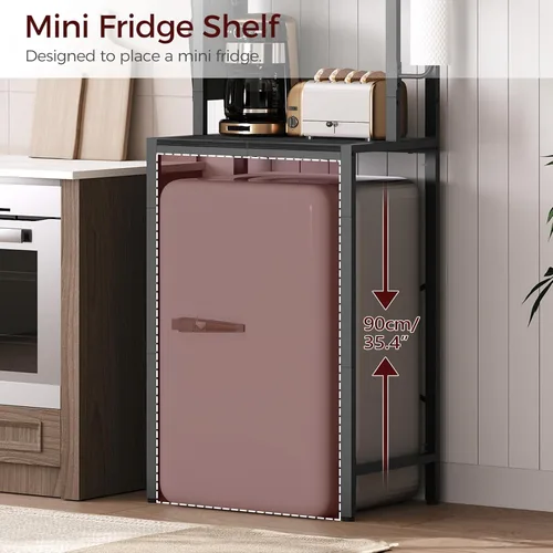 Vista 9 de MAHANCRIS - Estantería para panadería con mini nevera, soporte para microondas de 3 niveles, estación de barra de café con porta papeles, estante