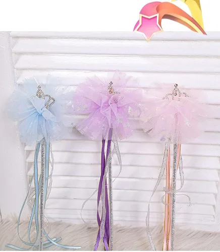 Vista 8 de Kit de varita mágica de hadas con borlas varita de princesa corona de encaje varitas de ángel para niñas cintas mágicas varitas serpentinas disfraz